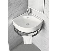 Small Corner Bathroom Sink with Towel Holder & Faucet, White Ceramic Bathroom Vanity for Narrow Spaces, Mini Lavatory Washbasin for Half Bath/Garage(30x30cm (11 3/4x11 3/4"))