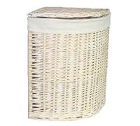 Red Hamper H082-1 Wicker Small Corner White Wash Laundry Basket with a White Lining