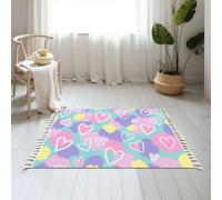 Small Cotton Boho Area Rugs Abstract seamless chaotic leopard print hearts elements Grunge Washable Hessian Bohemian Throw Tassel Printed Woven Rug Carpet for Bedroom, Living Room, Bathroom