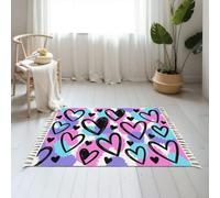 Small Cotton Boho Area Rugs Abstract seamless chaotic leopard print hearts elements Grunge Washable Hessian Bohemian Throw Tassel Printed Woven Rug Carpet for Bedroom, Living Room, Bathroom