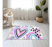 Small Cotton Boho Area Rugs Abstract seamless chaotic leopard print hearts elements Grunge Washable Hessian Bohemian Throw Tassel Printed Woven Rug Carpet for Bedroom, Living Room, Bathroom