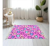 Small Cotton Boho Area Rugs Abstract seamless chaotic leopard print hearts elements Grunge Washable Hessian Bohemian Throw Tassel Printed Woven Rug Carpet for Bedroom, Living Room, Bathroom