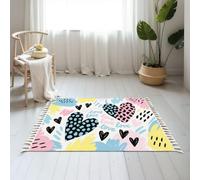 Small Cotton Boho Area Rugs Abstract seamless chaotic leopard print hearts elements Grunge Washable Hessian Bohemian Throw Tassel Printed Woven Rug Carpet for Bedroom, Living Room, Bathroom