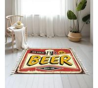 Small Cotton Boho Area Rugs Beer vintage tin sign for cafe bar pub decoration Comic style Washable Hessian Bohemian Throw Tassel Printed Woven Rug Carpet for Bedroom, Living Room, Bathroom