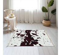 Small Cotton Boho Area Rugs Texas Longhorn cow hide design big brown spots Washable Hessian Bohemian Throw Tassel Printed Woven Rug Carpet for Bedroom, Living Room, Bathroom