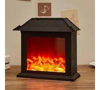 Small Cozy Fireplace Lantern Traditional Realistic Log Wood Burning Flame Effect Ligh LED Charcoal Style Table LampFor Indoor & Outdoor Use