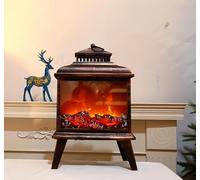 Small Cozy Fireplace Lantern Traditional Realistic Log Wood Burning Flame Effect Ligh LED Charcoal Style Table LampFor Indoor & Outdoor Use