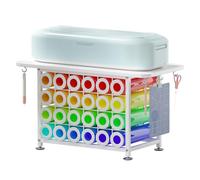 Small Craft Organizers and Storage Compatible with Cricut Machines Craft Table Storage with 24 Vinyl Roll Holders, Crafting Cabinet Workstation Tool Holder for Craft Room Home Office