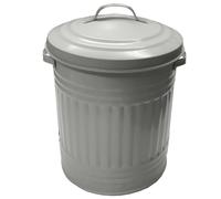Small Cream 30L Litre Galvanised Metal Bin - Rubbish Waste Dustbin / Animal Feed / Lidded Storage