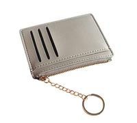 Small Credit Card Wallet with Key Ring & Zipper - Ultra Slim Minimalist Card Holder for Women Men - PU Leather Coin Purse & Keychain Wallet for Travel, Shopping & Daily Use - Grey