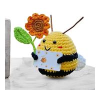 Small Crochet Bee, Positive Sunflower Plush Toy, Cute Handmade Doll with Card, Supportive Desk Accessory for Adults, Boys & Girls Birthday & Christmas
