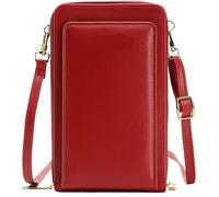 Small Crossbody Bag for Women Minimalist Credit Card Wallet Lightweight Cellphone Purse with Clear Touch Screen Window(Red)