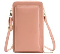 Small Crossbody Bag for Women Minimalist Credit Card Wallet Lightweight Cellphone Purse with Clear Touch Screen Window(Pink)