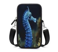 Small Crossbody Bags for Women,Blue Seahorse Print Mobile Phone Bag,Trendy Cross Body Cell Phone Purse Shoulder Bag, Black, One Size