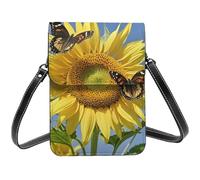 Small Crossbody Bags For Women, Butterflys On The Sunflowers Cell Phone Purse Pu Leather Wallet Bag With Shoulder Strap
