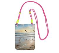 Small Crossbody Bags for Women Cell Phone Bag Mini Sling Bag The Beach with Sea Birds Phone Purses Cellphone Wallet