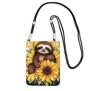 Small Crossbody Bags for Women Cell Phone Purse Waterproof Phone Bag Cartoon sloth sitting on sunflower Wallet Purses Fanny Pack