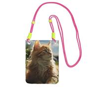 Small Crossbody Bags for Women Cell Phone Purse Waterproof Phone Bag Cat sitting in green field Wallet Purses Fanny Pack, Fuchusia, One Size