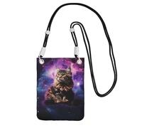 Small Crossbody Bags for Women Cell Phone Purse Waterproof Phone Bag Cat sitting inside nebula Wallet Purses Fanny Pack, Black, One Size