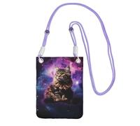 Small Crossbody Bags for Women Cell Phone Purse Waterproof Phone Bag Cat sitting inside nebula Wallet Purses Fanny Pack, Purple, One Size