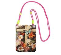 Small Crossbody Bags for Women Cell Phone Purse Waterproof Phone Bag Flower branches on the cross Wallet Purses Fanny Pack, Fuchusia, One Size
