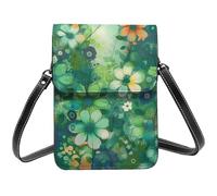 Small Crossbody Bags For Women Girl, Abstract Seasonal Green Floral Cell Phone Purse Pu Leather Wallet Bag With Shoulder Strap