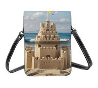Small Crossbody Bags For Women Girl, Building A Sandcastle Cell Phone Purse Pu Leather Wallet Bag With Shoulder Strap