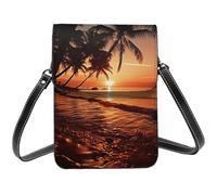 Small Crossbody Bags For Women Girl, Dusk Tropical Beach Palm Cell Phone Purse Pu Leather Wallet Bag With Shoulder Strap