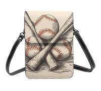 Small Crossbody Bags For Women Girl, Hand Drawn Baseball Bats And Ball Cell Phone Purse Pu Leather Wallet Bag With Shoulder Strap