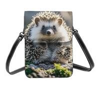 Small Crossbody Bags For Women Girl, Hedgehog Sitting On Top Cell Phone Purse Pu Leather Wallet Bag With Shoulder Strap