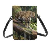 Small Crossbody Bags For Women Girl, Jaguar Cat On Tree Trunk Waterfall Cell Phone Purse Pu Leather Wallet Bag With Shoulder Strap