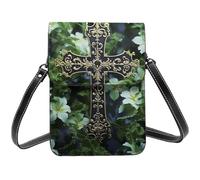 Small Crossbody Bags for Women Mini Phone Purse Leather Cell Phone Wallet | Women'S Shoulder Handbags Black Cross Among Green Flowers Crossbody Phone Bags With Adjustable Strap