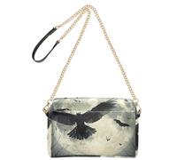 Small Crossbody Bags For Women Vegan Leather Purse For Teens Waterproof Shoulder Crossover Bag Moonlit Night with Birds Halloween Landscape