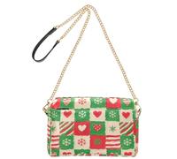 Small Crossbody Bags Vegan Leather Happy Christmas Snowflakes Checkered Colorful Casual Purse Cross Body Zip Shoulder Hand Bag For Woman