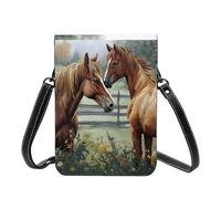 Small Crossbody Cell Phone Bag For Women Leather Lightweight Mini Phone Purses Animals Embroidery Paintings Horses Shoulder Handbag Purse