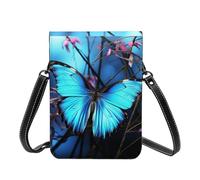 Small Crossbody Cell Phone Bag For Women Leather Lightweight Mini Phone Purses Blue Butterfly And Bamboo Shoulder Handbag Purse