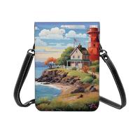 Small Crossbody Cell Phone Bag For Women Leather Lightweight Mini Phone Purses Coastal Lighthouse Shoulder Handbag Purse
