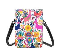 Small Crossbody Cell Phone Bag For Women Leather Lightweight Mini Phone Purses Mexican Otomi Animals Shoulder Handbag Purse