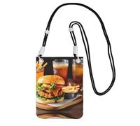 Small Crossbody Cell Phone Purse for Women Mini Fashion Phone Sling Bag Chicken leg burger drink Print, Black, One Size
