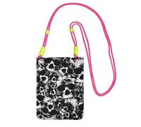 Small Crossbody Phone Bag for Women Men, Black White Human Skull Sling Crossbody Pouch, Water Resistant Shoulder Bag for Workout Travel Sports Gym Commute, Mobile Phone Bags, Adjustable red Strap