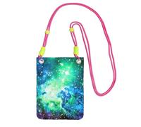 Small Crossbody Phone Bag for Women Men, Green Blue Purple Galaxy Sling Crossbody Pouch, Water Resistant Shoulder Bag for Workout Travel Sports Gym Commute, Mobile Phone Bags, Adjustable red Strap
