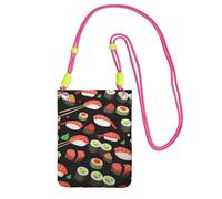 Small Crossbody Phone Bag for Women Men, Japanese Sushi Shrimp Sling Crossbody Pouch, Water Resistant Shoulder Bag for Workout Travel Sports Gym Commute, Mobile Phone Bags, Adjustable red Strap