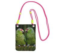 Small Crossbody Phone Bag for Women Men, Two Parrots Green Palm Tree Sling Crossbody Pouch, Water Resistant Shoulder Bag for Workout Travel Sports Gym Commute, Mobile Phone Bags, Adjustable red Strap
