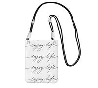 Small Crossbody Purse Carry A Mobile Phone Bag Diagonally Enjoy Life Handwritten Black Text Mini Shoulder Purse Wallet Smart Phone Wallet