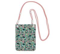 Small Crossbody Purse Cell Phone Wallet Purses Should Bag Crossbody Bag,Border Collie Dog Vintage Style Florals,Pink