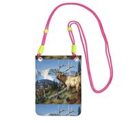 Small Crossbody Purse Cell Phone Wallet Purses Should Bag Crossbody Bag,Cool Stag Deer Images,Fuchusia