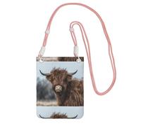 Small Crossbody Purse Cell Phone Wallet Purses Should Bag Crossbody Bag,Highland Cow Scottish Wildlife,Pink