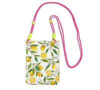 Small Crossbody Purse Cell Phone Wallet Purses Should Bag Crossbody Bag,Patterned Exotic Lemon Tree Branches Yummy Delicious,Fuchusia