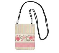 Small Crossbody Purse Cell Phone Wallet Purses Should Bag Crossbody Bag,Pink Floral Polka Dots Neutral Striped Combo Vintage Shabby Chic Flower Lace Pattern,Black
