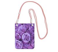 Small Crossbody Purse Cell Phone Wallet Purses Should Bag Crossbody Bag,Purple Rose Pattern Flower Pattern,Pink